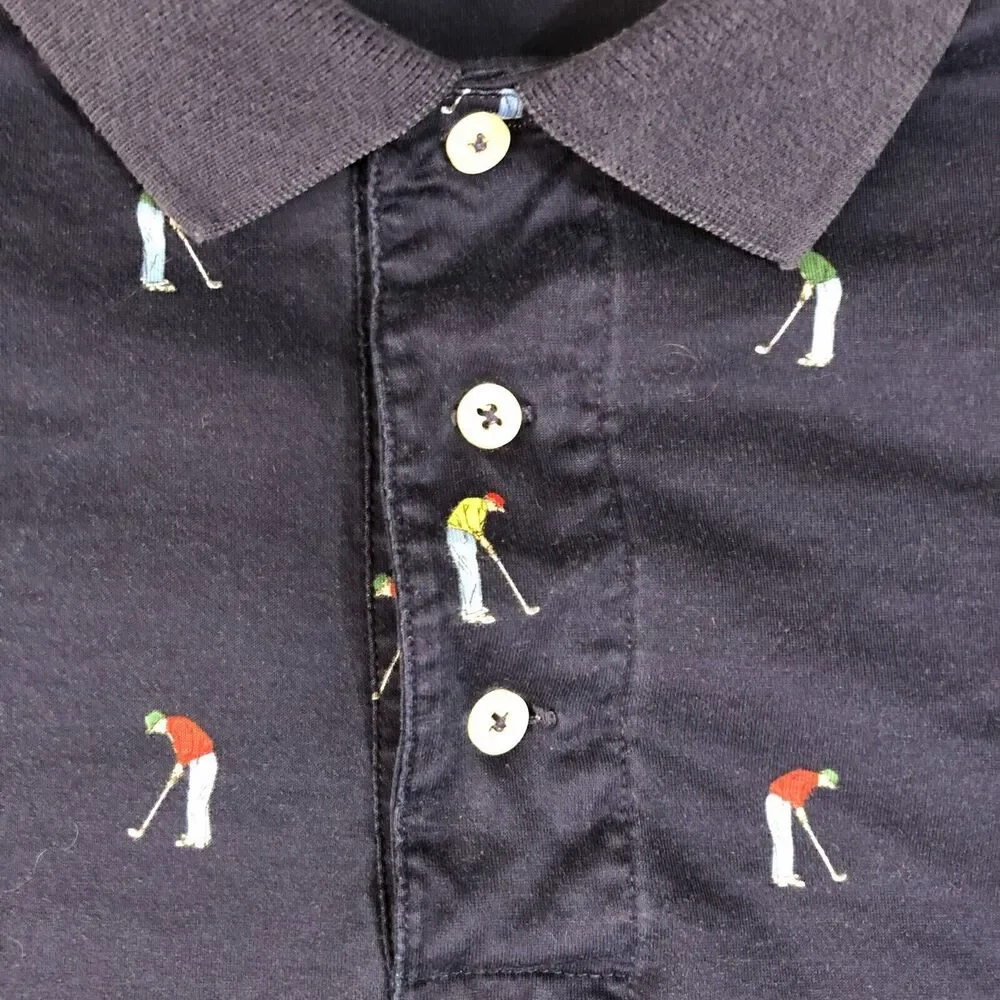 Polo Golf Ralph Lauren Shirt Mens Large Polo‎ Blue Allover Graphic Dadcore Slit